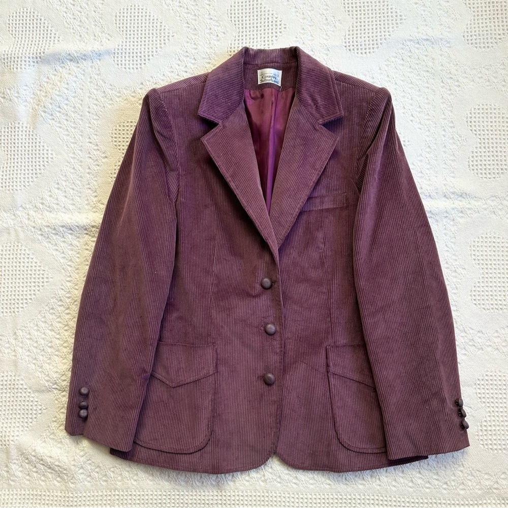 Vintage Corduroy Blazer Jacket Womens 12 Purple Country Suburbans Union Made USA